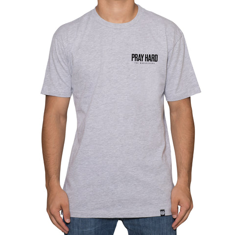 Pray Hard Tagline Premium T-Shirt | Heather Grey